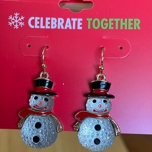 Celebrate Together Gold Tone Acrylic Snowman Drop Earrings NWT